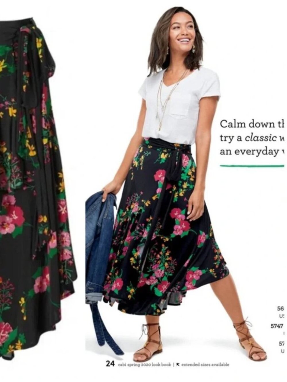 Cabi #5700 Drama Black Floral Wrap Midi Skirt Large